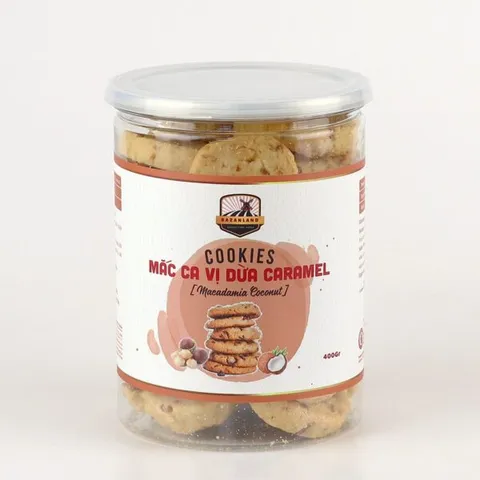 Bánh ăn kiêng Cookies vị dừa caramel Bazanland - Hương vị thơm ngon với hạt macca, đóng hộp tiện lợi, dinh dưỡng bổ sung 250g/400g