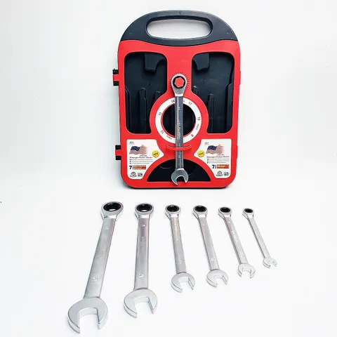 Bộ Cờ Lê Vòng Miệng Sinomax 7 Món Tiêu Chuẩn DIN-ANSI - Độ Chịu Lực Cao Chất Liệu Chrome Vanadium 8-19mm, Hộp Đựng Tiện Dụng