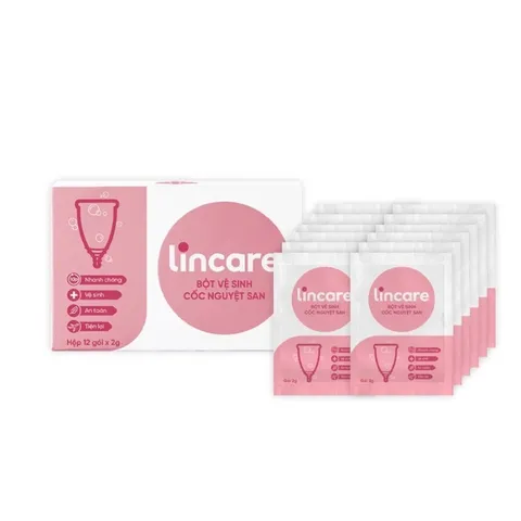Bột Vệ Sinh Tiệt Trùng Cốc Nguyệt San Lincare - Giúp Khử Mùi, Làm Sáng, Tăng Tuổi Thọ Cốc Nguyệt San, Hộp 12 Gói Tiện Dụng