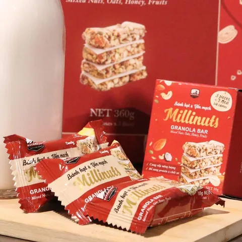 Bánh Ngũ Cốc Ăn Kiêng Granola Bar Millinuts - Thanh Dinh Dưỡng Hương Vị Từ Hạt Và Trái Cây, Chế Độ Ăn Healthy, Không Đường
