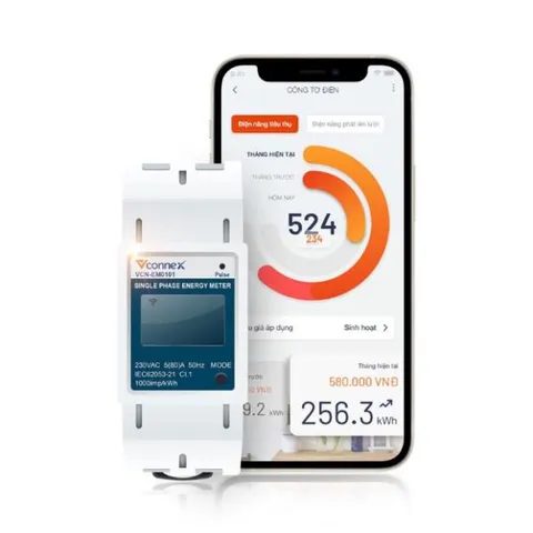 Công Tơ Điện Wifi 1 Pha Vconnex - Theo Dõi Tiêu Thụ Điện Năng, Cảnh Báo Quá Dòng, Ứng Dụng Di Động Tiện Lợi