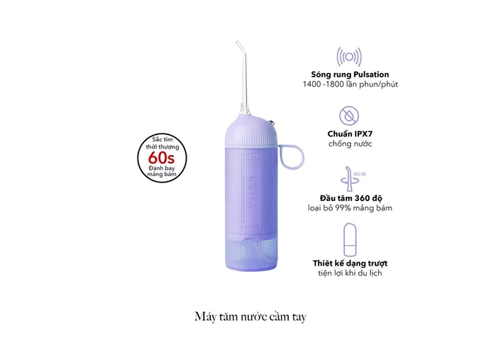 Máy tăm nước cầm tay Halio UltraClean Oral Irrigator Periwinkle - Loại bỏ 99% mảng bám thức ăn, bảo vệ sức khỏe răng miệng