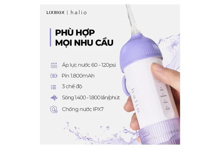 Máy tăm nước cầm tay Halio UltraClean Oral Irrigator Periwinkle - Loại bỏ 99% mảng bám thức ăn, bảo vệ sức khỏe răng miệng