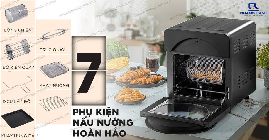 Nồi Chiên Không Dầu Olivo AF15 15 Lit - Công Suất 2000W, Nhiệt Độ Tối Đa 220°C, Chiên Gà, Vịt Nguyên Con Dễ Dàng