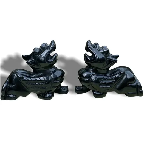 Cặp Tỳ Hưu Tài Lộc Đá Obsidian Tự Nhiên - Linh Vật Phong Thủy Mang May Mắn và Tài Lộc Cho Gia Chủ