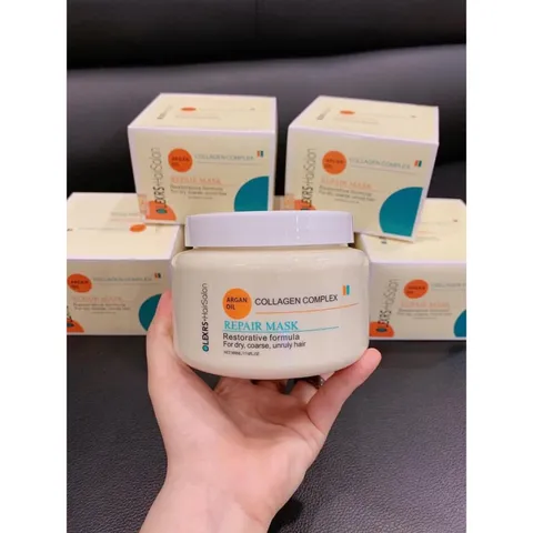 Kem ủ tóc Olexrs Argan Oil Collagen Complex - Phục hồi tóc hư tổn, 100% dầu Argan thiên nhiên, chăm sóc tóc bóng mượt 500ml