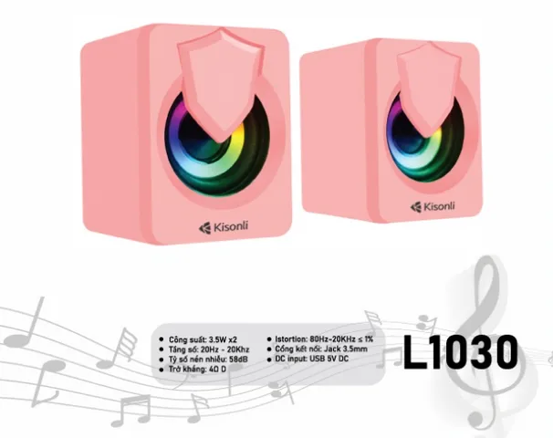 Loa Máy Tính Để Bàn LED RGB 2.0 Kisonli L1030 - Âm Thanh Chất Lượng Cao, Thiết Kế Mini Dễ Thương, Phù Hợp Để Nghe Nhạc và Xem Phim