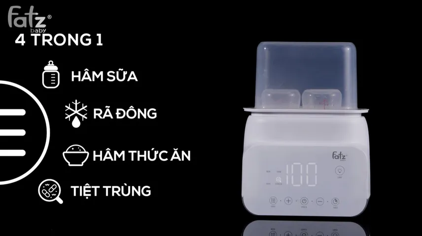 Máy Hâm Sữa Tiệt Trùng Điện Tử 4 Chức Năng Duy Nhất Duo 4 Fatzbaby FB3095MX - Hâm Sữa, Rã Đông, Tiệt Trùng 2 Bình 500W