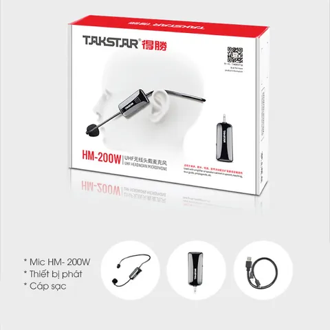 Micro không dây đeo tai TakStar HM 200W - Âm thanh rõ nét, kết nối đa phương tiện cho giảng dạy, hướng dẫn viên du lịch và quảng cáo.