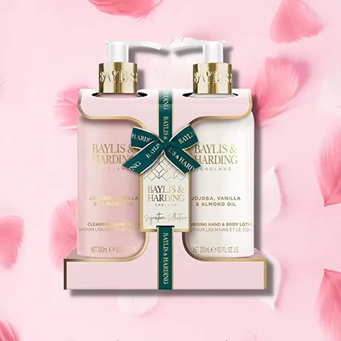 Set Gel Rửa Tay và Kem Dưỡng Thể Baylis & Harding Jojoba, Vanilla & Almond Oil - Sản Phẩm Chăm Sóc Da Thuần Chay 300ml