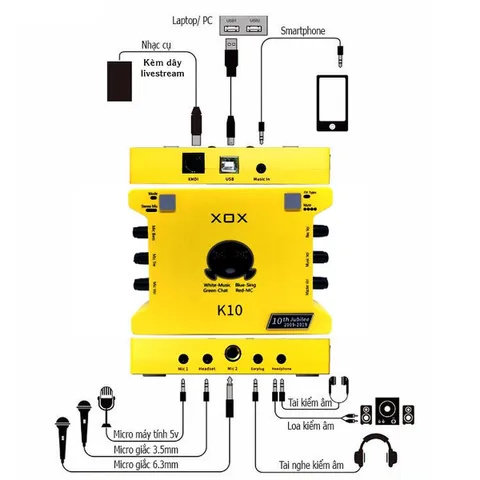 Sound Card XOX K10 2020 - Thiết Bị Thu Âm Chuyên Nghiệp, Hát Live, Livestream Facebook, Karaoke Online, Hỗ Trợ 24bits, Hiệu Ứng Âm Thanh