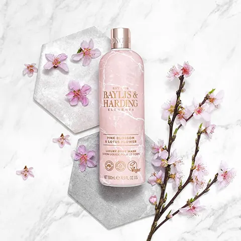 Sữa Tắm Dưỡng Ẩm Hoa Đào & Hoa Sen Baylis & Harding Elements 500ml - Gel Tắm Thuần Chay, Giúp Da Sạch, Mềm Mịn, Thư Giãn