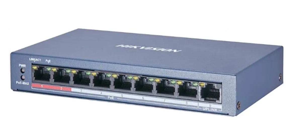 Switch mạng 8 cổng PoE Hikvision DS-3E0109P-E/M(B) - Thiết bị mạng chính hãng, truyền dẫn ổn định và bền đẹp, khoảng cách tối đa 300m
