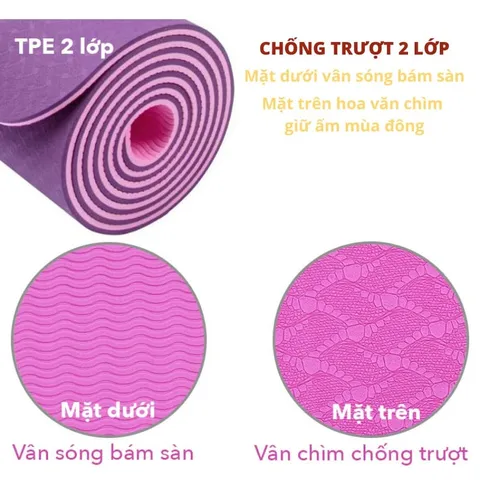 Thảm Yoga Chống Trượt 2 Lớp 6mm Cao Cấp - Thảm Tập Gym Nữ 100% TPE Không Mùi, Kích Thước 183x61cm, Thoải Mái và An Toàn