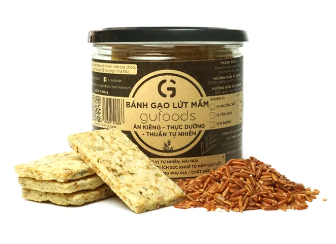 Bánh Gạo Lứt Mầm Truyền Thống GUfoods 500g - Snack Ăn Kiêng, Thực Dưỡng Giàu Chất Xơ và Đạm, Hỗ Trợ Giảm Cân, Eat Clean