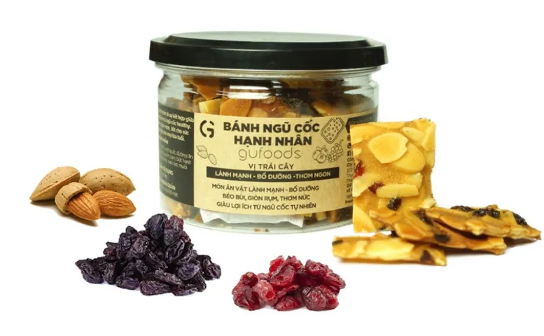 Bánh Ngũ Cốc Hạnh Nhân GUfoods 250g - Snack Bổ Dưỡng Chất Xơ Cao, Không Đường, Nguyên Liệu Thiên Nhiên, Ăn Kiêng An Toàn