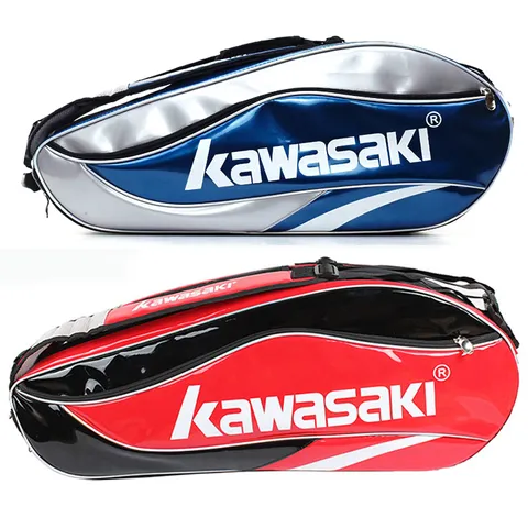 Bao đựng vợt cầu lông Kawasaki 8968 - Chất liệu cao cấp, đa năng, 3 ngăn, chống nước, giữ vợt và giày thể thao, màu đỏ/xanh