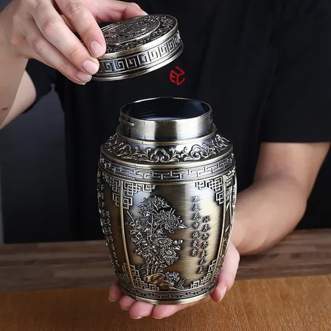Bình Đựng Trà Hợp Kim Đồng Hoa Văn Cổ 4 Mùa - Trang Trí Nhà Cửa Sang Trọng, Bảo Quản Trà Tối Ưu