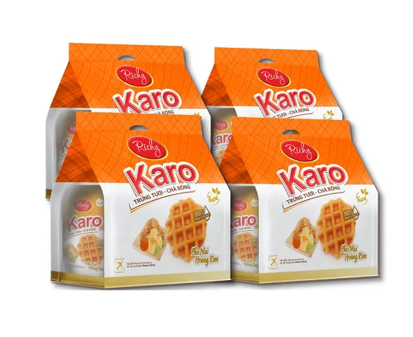 Combo 4 Bịch Bánh Karo Trứng Tươi Chà Bông Phô Mai Hoàng Kim - Bánh Ngon Nhẹ, Dinh Dưỡng, Tiện Lợi Mang Theo
