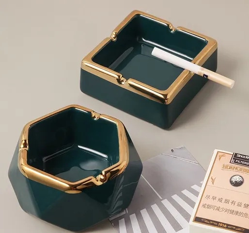 Gạt Tàn Sứ Hoàng Kim Nordic Hình Học - Trang Trí Nhà Cửa Tân Cổ Điển Sang Trọng, Chất Liệu Cao Cấp