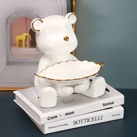 Khay Đựng Đồ Hình Gấu Sứ BearBrick - Đồ Trang Trí Nhà Cửa Dễ Thương, Gốm Sứ Cao Cấp, Xu Hướng Hoàng Gia Bắc Âu