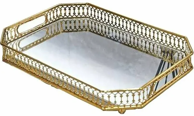 Khay Gương Thủy Tinh Decor Sang Trọng - Khung Vàng Cao Cấp, Thiết Kế Hiện Đại, Đựng Cốc, Mỹ Phẩm, Trang Trí Nội Thất