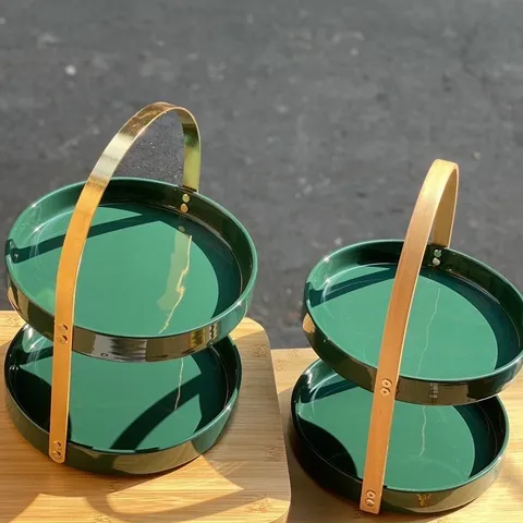 Khay sứ ngọc bích 2 tầng cao cấp - Khay đựng bánh trái và kẹo ngọt sang trọng, trang trí nhà cửa hiện đại và tinh tế