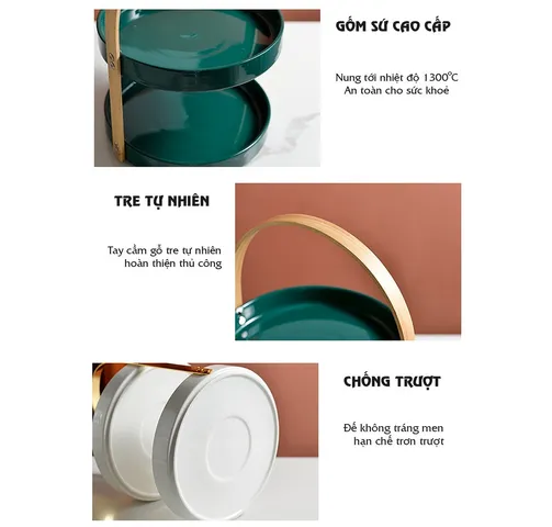 Khay sứ ngọc bích 2 tầng cao cấp - Khay đựng bánh trái và kẹo ngọt sang trọng, trang trí nhà cửa hiện đại và tinh tế
