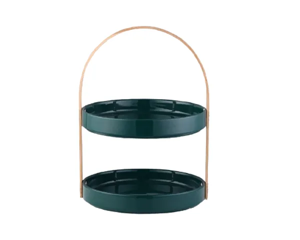 Khay sứ ngọc bích 2 tầng cao cấp - Khay đựng bánh trái và kẹo ngọt sang trọng, trang trí nhà cửa hiện đại và tinh tế