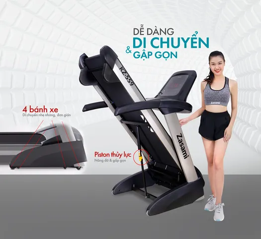 Máy Chạy Bộ Điện Zasami KZ-559 - Dụng Cụ Tập Thể Dục Tại Nhà Với Động Cơ 3.0HP, Chương Trình Tập Luyện Đa Dạng, Thiết Kế Gọn Nhẹ