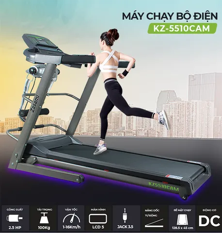Máy Chạy Bộ Đa Chức Năng Zasami KZ-5510 CAM - Tập Gym Tại Nhà, Động Cơ 2.5HP, Nâng Dốc Tự Động, Thiết Kế Sang Trọng, Tiện Lợi