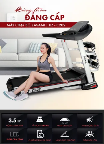 Máy Chạy Bộ Điện Zasami KZ-C202 Đa Năng Gập Gọn - Chạy Tại Nhà, Tập Luyện Hiệu Quả, Vận Tốc Tối Đa 20km/h, Nâng Dốc Tự Động 15%
