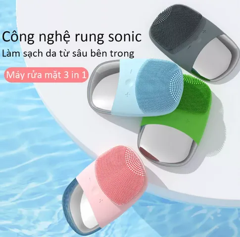 Máy Rửa Mặt Sóng Âm Cầm Tay 3 Trong 1 Boorui 03 - Đa Chức Năng Rửa Mặt, Massage, Đẩy Dưỡng Chất - Chống Nước IPX7, Silicone Mềm Mại