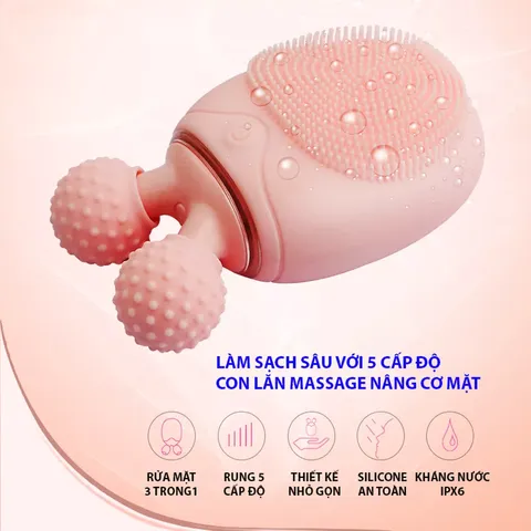 Máy rửa mặt và massage cầm tay Boorui BR01 - Rung 5 cấp độ, silicon mềm, an toàn cho da nhạy cảm, làm sạch sâu và thư giãn