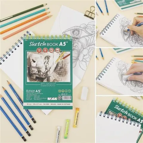 Sổ Vẽ Ký Họa Klong A5+ 150gsm MS711 - Sổ Vẽ Lò Xo Kép Chất Lượng Cao, Giấy Trắng Tự Nhiên, Thích Hợp Cho Nghệ Sĩ Và Học Sinh