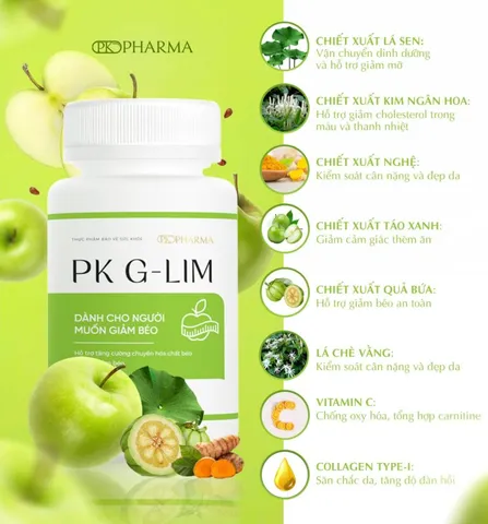 Viên Uống Giảm Cân PK G-LIM - Hỗ Trợ Giảm Mỡ Thừa An Toàn, Không Mệt Mỏi, Lành Tính, Hộp 30 Viên