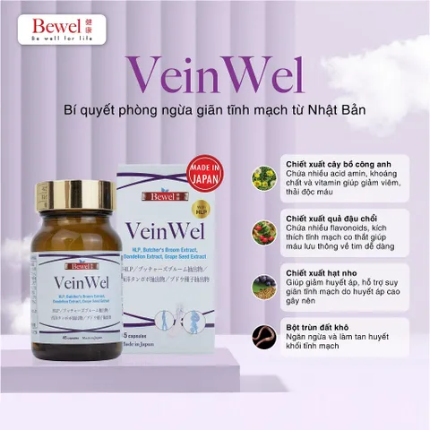 Viên uống ngừa giãn tĩnh mạch Waki Bewel Veinwel - Hỗ trợ cải thiện sức khỏe chân, giảm đau nhức và nặng nề ở chân, 45 viên