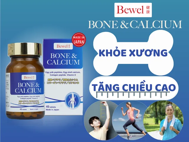 Viên uống tăng chiều cao Waki Bewel Bone & Calcium - Hỗ trợ bổ sung Canxi, chắc khỏe xương cho trẻ em và người lớn, 45 viên
