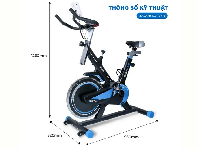Xe Đạp Tập Thể Dục Zasami KZ-6413 - Cảm Biến Nhịp Tim, Khung Chắc Chắn, 8 Cấp Độ Điều Chỉnh, Thích Hợp Tập Luyện Tại Nhà