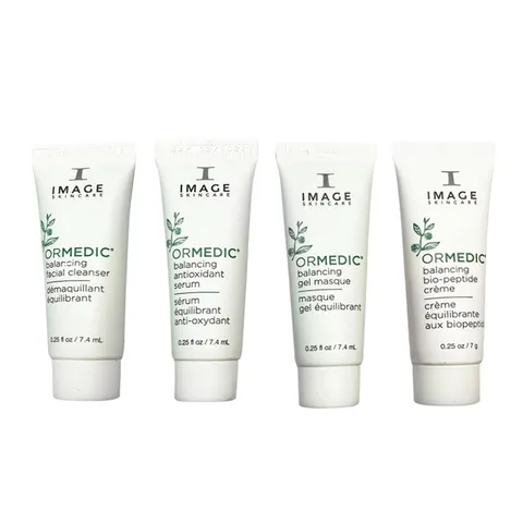 Bộ sản phẩm Image Ormedic làm dịu da - Sữa rửa mặt, mặt nạ, serum và kem dưỡng ẩm cho mọi loại da