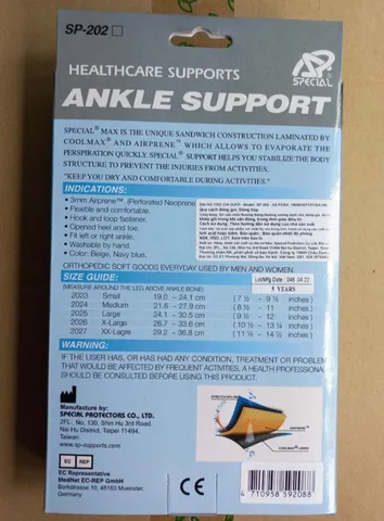 Đai Hỗ Trợ Cổ Chân Special SP-202 - Chất liệu CoolMax và Airprene Thoáng Mát, Giảm Đau, Phục Hồi Nhanh, Dùng Cho Nam Nữ
