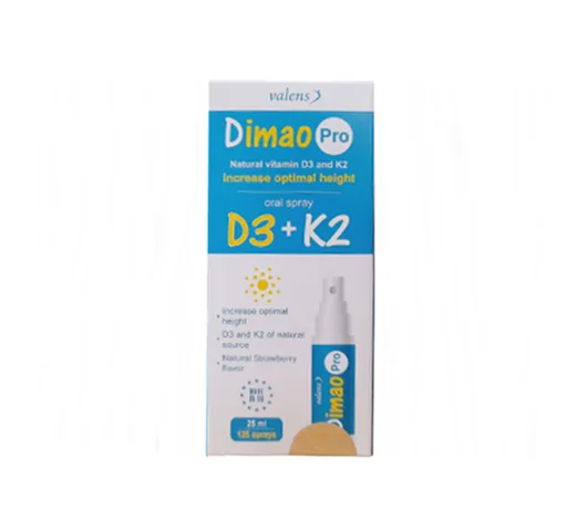 Dimao Pro D3+K2 Xịt Hỗ Trợ Tăng Chiều Cao Cho Trẻ - Bổ Sung Vitamin D3 & K2 Dễ Hấp Thụ, Giúp Xương Chắc Khỏe, 25ml