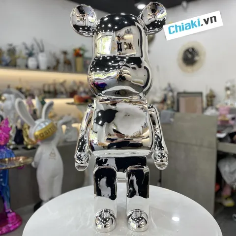 Gấu Bearbrick mạ bạc DBCP288 cao cấp - Đồ trang trí nhà độc đáo, thiết kế dễ thương, cao 80cm, sang trọng cho không gian sống
