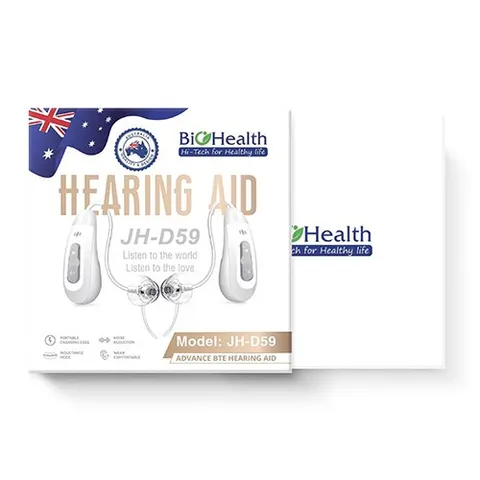 Máy Trợ Thính Không Dây Biohealth JH-D59 - BTE Hỗ Trợ Khuếch Đại Âm Thanh, Pin Sạc USB Tuổi Thọ 20 Giờ, Giảm Tiếng Ồn, Thiết Kế Thẩm Mỹ