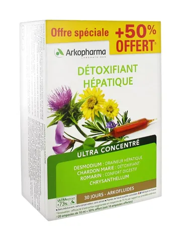 Nước Uống Thải Độc Gan Arkopharma Détoxifiant Hépatique Pháp - Hỗ Trợ Cải Thiện Chức Năng Gan, Dạng Ống Tiện Lợi 20 Ống