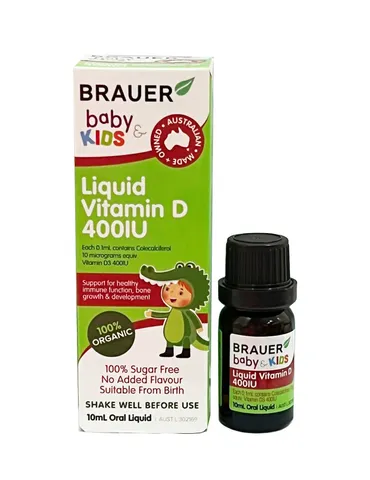 Vitamin D3 Brauer Dạng Nước 400 IU - Tăng Cường Hấp Thu Canxi, Hỗ Trợ Xương Khỏe Mạnh cho Trẻ Sơ Sinh của Úc