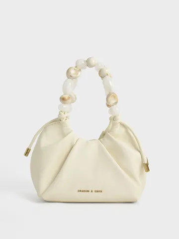 Túi nữ Charles & Keith Aviary Beaded Acrylic Handle Slouchy Bag CK2-10270879 Cream