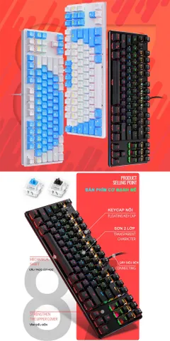 Bàn Phím Cơ Gaming SIDOTECH TKL - LED RGB, Blue Switch 87 phím & Black Switch 104 phím - Trải Nghiệm Chơi Game Esport Tối Ưu
