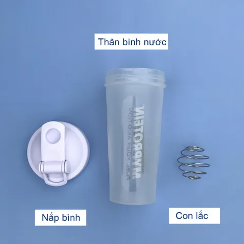 Bình Nước Thể Thao Myprotein Shaker 600ml - Lò Xo Lắc Chất Liệu ABS, Chống Rỉ, Tiện Lợi Cho Tập Gym và Thể Thao
