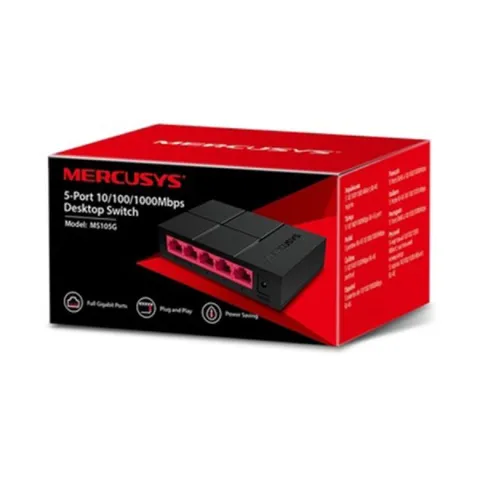 Bộ Chia Tín Hiệu Để Bàn Mercusys MS105G - 5 Cổng Switch 10/100/1000 Mbps, Mở Rộng Kết Nối Mạng Nhanh Chóng, Tiết Kiệm Năng Lượng